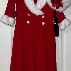 Red Holiday Dress with Faux Fur Trim